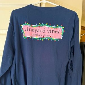Vineyard Vines navy blue long sleeve with Christmas lights design